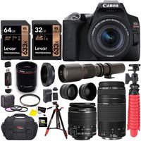 Canon EOS Rebel SL3 DSLR Camera with EF-S 18-55mm f/3.5-5.6 is II+ EF 75-300mm f/4-5.6 III Dual Lens Kit + 500mm Preset f/8 Telephoto Lens + T-Mount Adapter + Bundle