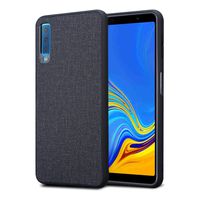 Kit Me Out World Fabric Series Case Designed for Samsung Galaxy A7 (2018), Hard (PC) Back Covered in Fabric Cloth, Black Flexible TPU Bumper Protection Shockproof Case Cover (Black)