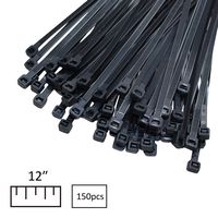 Gardzen Black Nylon Cable Ties Set - 150 Pack Self Locking Heavy Duty 12" Zip Cable Tie Wire Indoor and Outdoor UV Resistant
