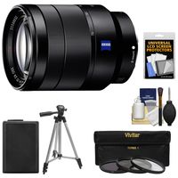 Sony Alpha E-Mount Vario-Tessar T FE 24-70mm f/4.0 ZA OSS Zoom Lens + NP-FW50 Battery + 3 Filters + Tripod Kit for A7, A7R, A7S Mark II, A5100, A6000, A6300