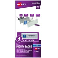 The Mighty Badge by Avery, 1" x 3" Magnetic Name Tags, 4 Silver Name Badges, 32 Customizable Inserts (71201)