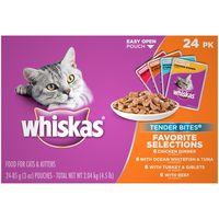Whiskas Tender Bites Favorite Selections Variety Pack Wet Cat Food, (24) 3 Oz. Pouches