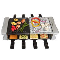 Dual Cheese Raclette Table Grill w Non-stick Grilling Plate and Cooking Stone- Deluxe 8 Person Electric Tabletop Cooker- Melt Cheese and Grill Meat and Vegetables at Once