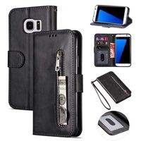 Zipper Wallet Case with Black Dual-use Pen for Samsung Galaxy S7,Aoucase Money Coin Pocket Card Holder Shock Resistant Strap Purse PU Leather Case for Samsung Galaxy S7 - Black
