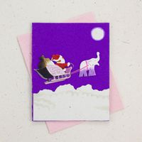 Mr. Ellie Pooh Handmade Fair Trade"Santa and Elephant" Embossed Designer Greeting Card