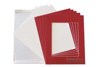 The Display Guys Pack of 25 Red Picture Photo Matting Mat Boards (White Core Bevel Cut) + Backing Boards + Clear Plastic Bags (25pcs Complete Set) (8"x10" Red Mat Boards Complete Set (25pcs)