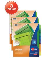 Avery 8-Tab Plastic Binder Dividers, Insertable Multicolor Big Tabs, 3 Sets (11901) - 71901