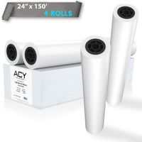 ACYPAPER Plotter Paper 24 x 150, CAD Paper Rolls, 20 lb. Bond Paper on 2" Core for CAD Printing on Wide Format Ink Jet Printers, 4 Rolls per Box. Premium Quality