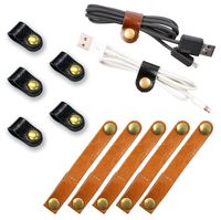 FIBOUND 10pcs Earphone Winder Leather Cable Straps,Cable Ties Leather Cord Organizer,USB Cable Clips,Earphone Winder with Leather Handmade