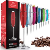 Zulay Milk Frother Handheld Foam Maker for Lattes with Stand - Great Electric Whisk Drink Mixer and Foam Frother for Bulletproof® Coffee, Mini Blender and Foamer Perfect for Cappuccino, Frappe, Matcha, Hot Chocolate, Almond Milk by Milk Boss - Ruby Red