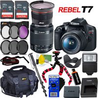 Canon DSLR Camera EOS Rebel T7 Bundle with 18-55mm is II Zoom Lens, International Version + Fisheye Lens + 64GB Memory (2X 32GB's) + 6pcs Filter Set + Slave Flash + Deluxe Accessory Kit w/HeroFiber