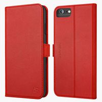 iPhone 8 Plus 7 Plus 6 Plus case ZOVER Genuine Leather Wallet Case with RFID Blocking Kickstand Feature Card Bison Fone Slots ID Holders and Magnetic Clasps Gift Box Red (Undetachable Version)