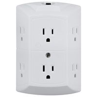 GE 6-Outlet Wall Tap, Reset Button, Circuit Breaker, Power Outlet Extender, Adapter Spaced Outlets, 3 Prong Plug, Grounded, UL Listed, White, 56575