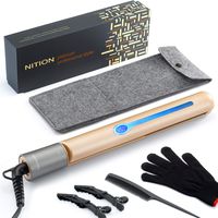 NITION Professional Salon Hair Straightener Argan Oil Tourmaline Ceramic Titanium Straightening Flat Iron for Healthy Styling,LCD 265°F-450°F,2-in-1 Curling Iron for All Hair Type,Gold,1 inch Plate