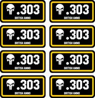 Linni's Vinyl Banners .303 British Ammo Can Stickers | Punisher | 8-Pack Ammo Can Decals Bullet Sticker 3 x 1 | 100% PVC - Waterproof, Non-Fade, UV Resistant