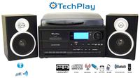 TechPlay ODC128BT 3-Speed Turntable with Cassette Player/Recorder, CD,MP3 SD Card / USB Player, Digital AM / FM Radio, AUX in, Line Out Alarm Clock , Remote and External Speakers (Black Wood)