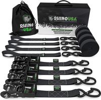 RHINO USA Ratchet Straps Heavy Duty Tie Down Set, 5,208 Break Strength - (4) Heavy Duty 1.6" x 8' Cargo Tiedowns with Padded Handles & Coated Chromoly S Hooks + (4) Soft Loop Tie Downs Strap (BLACK)