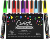 Fine Tip Chalk Markers (10 Pack 3mm) - Bold Color Erasable Dry Erase Marker Pens for Blackboards, Chalkboard, Window, Bistro - 3mm Reversible Bullet & Chisel Point