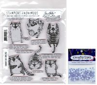 Tim Holtz Snarky Cat - Stampers Anonymous Cling Stamps with Packet of Googly Eyes