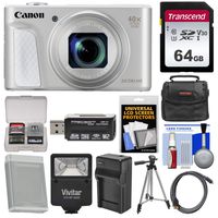 Canon PowerShot SX730 HS Wi-Fi Digital Camera (Silver) with 64GB Card + Case + Flash + Battery & Charger + Tripod + Kit