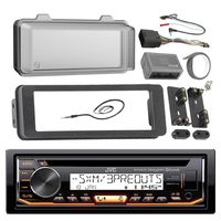 JVC Marine Radio Stereo Receiver Bundle, 1998 2013 Harley Davidson Touring Flht Flhx Flhtc, Adapter Dash Kit, Handle Bar Control Module, Weathershield Cover, Enrock Wire Antenna