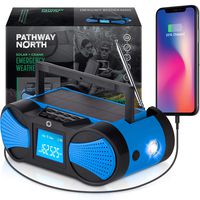 Pathway North NOAA Weather Radio - Hand Crank Solar Radio - LCD Screen - AM/FM/WB Radio Stations - Emergency LED Flashlight, SOS Signal, 4000 mAh Cell Phone Charger