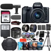 Canon EOS M50 Mirrorless DSLR Camera (Black) with 15-45mm Lens + Accessory Kit - Vlogging/Photo Editing Software Package, Pro Microphone w/Windshield, Digital Slave Flash, 32GB Memory, Tripod & More