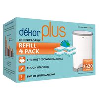Dekor Plus Diaper Pail Biodegradable Refills | 4 Count  | Most Economical Refill System | Quick and Simple to Replace | No Preset Bag Size - Use Only What You Need | Exclusive End-of-Liner Marking