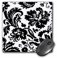 3dRose LLC 8 x 8 x 0.25 Inches White Damask with Black Large Print Stylish Flowery Swirls Mouse Pad (mp_151444_1)