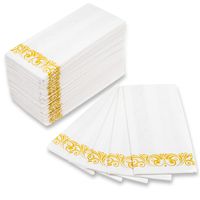 MOCKO Disposable Hand Napkins 17x12" 100 Pack | Soft & Absorbent Towels With Gold Floral Decoration | Air-Laid Linen Paper | For Wedding, Bathroom Guests, Kitchen, Birthday Parties, Powder Room & More