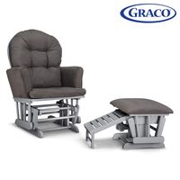 Graco Parker Semi-Upholstered Glider and Nursing Ottoman, Pebble Gray/Gray Cleanable Upholstered Comfort Rocking Nursery Chair with Ottoman