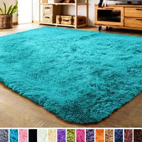 LOCHAS Luxury Velvet Shag Area Rug Modern Indoor Fluffy Rugs, Extra Soft and Comfy Carpet, Cute Color Furry Bedroom Carpets for Kids, Nursery, Girls, Baby, Living Room (3x5 Feet, Blue)