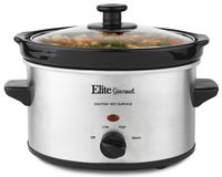 Elite Gourmet MST-275XS Electric Slow Cooker, Adjustable Temp, Entrees, Sauces, Stews & Dips, Dishwasher Glass Lid & Ceramic Pot, 2Qt Capacity, Stainless Steel