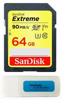 SanDisk 64GB Extreme Memory Card works with Canon EOS Rebel SL2, T6, T6i, T5i EF-S, EOS 80D, Powershot Camera SDXC 4K V30 UHS-I (SDSDXVE-064G-GNCIN) with Everything But Stromboli Combo Reader