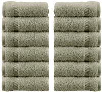 White Classic Luxury Cotton Washcloths - Large Hotel Spa Bathroom Face Towel | 12 Pack | Green