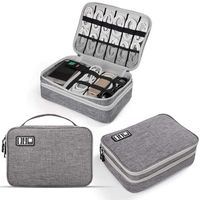 Electronics Travel Organizer, Jelly Comb Electronics Cable Organizer Bag Double Layer Travel Cable Storage Bag for Cables, Laptop Charger, Tablet (Up to 11'') and More-Thick Large(Grey)