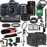 Canon EOS 5D Mark IV with 24-105mm f/4 L is II USM + 75-300mm III + 50mm 1.8 STM Lenses + 128GB Memory + Pro Battery Bundle + Power Grip + Microphone + TTL SpeedLight + Pro Filters,(25pc Bundle)