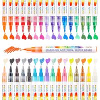32 Colors Acrylic Paint Marker Pens- Include 10 Glitter Markers, for Rock Painting, Paper, Plastic, Ceramic, Glass, Wood, Metal, Canvas. Water Based, Acid Free Non Toxic, Quick Dry, Fine Tip
