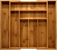 Utopia Kitchen 8 Compartments bamboo Expandable Organizer - Bamboo Cutlery & Knives Tool Tray - Adjustable Kitchen Drawer - 100% Pure bamboo Expandable Drawer Organizer