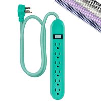 Cordinate 6-Outlet Surge Protector, Power Strip, Flat Plug, Braided Cord, Decorative, 3 ft Power Cord, Wall Mount, Tangle-Free, Warranty, Green, 41640