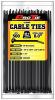 Pro Tie B8CL500 8-Inch Clamp Cable Tie, UV Black Nylon, 500-Pack