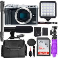 Canon EOS M6 Mirrorless Digital Camera (Silver - Body Only) + Professional Video Kit with 32GB Memory, Monopod, Spider Tripod, Gadget Bag & More.