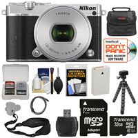 Nikon 1 J5 Wi-Fi Digital Camera & 10-30mm Lens (Silver) with 32GB Card + Battery + Strap + Case + Flex Tripod + HDMI Cable + Kit