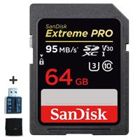 SanDisk Extreme PRO 64GB SD Memory Card + Card Reader for Nikon DSLR Cameras Including Nikon D850 D750 D500 D810 D3400 D3300 D5600 D5500 D7500 D7200 D7100 D7000 D800 D610 D600 D80 D90 D5 D3200