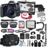 Canon EOS 77D DSLR Camera Bundle with Canon EF-S 18-55mm f/4-5.6 is STM Lens + Professional Video Accessory Bundle Includes ECKO Headphones, Microphone, LED Video Light and More. (27 Items)