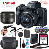 Canon EOS M50 Mirrorless Camera (Black) and Canon 15-45mm f/3.5-6.3 is STM Lens Along with Padded Equipment Case + Elemental Accessory Bundle