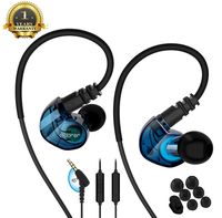 Running Sport Earphones Over Ear Buds with Microphone Remote Noise Cancelling Earhook Headphones Sweatproof in Ear Earphones for Gym Jogging Workout Exercise (Blue)