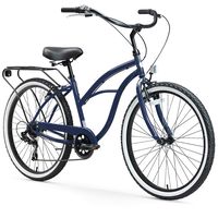 sixthreezero Around The Block Women's 7-Speed Beach Cruiser Bicycle, 26" Wheels, Navy Blue with Black Seat and Grips