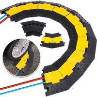 Happybuy 5 Pack Left-Turn Cable Protector Ramps 45 Degree Curve 2-Channel Driveway Rubber Speed Bumps 2 Ton Load Capacity Wire Cord Hose Cable Protective Cover Ramp (2-Channel, 5Pack-Left-Turn)