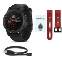 Garmin Fenix 5 Plus Sapphire Black w/Black Band & Red Band Starter Bundle